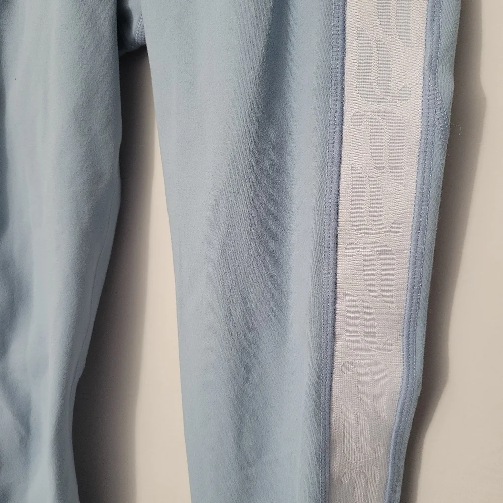 Fabletics Powerhold Baby Blue Logo Stripe Athletic Leggings